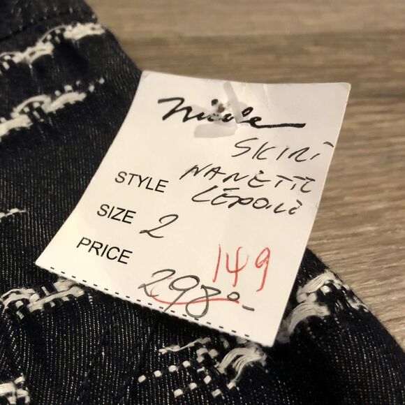 Nanette Lepore Pencil Skirt 2 Dark Blue White Textured Raw Hem Cotton Linen - Picture 8 of 13